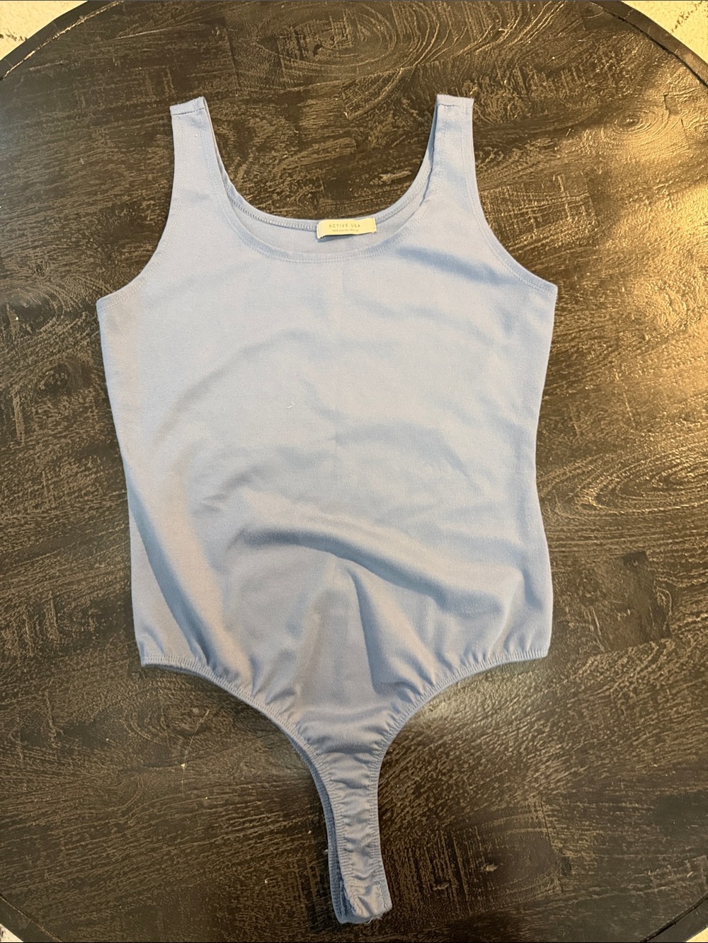 Active USA Powder Blue Ribbed Scoop Neck Bodysuit